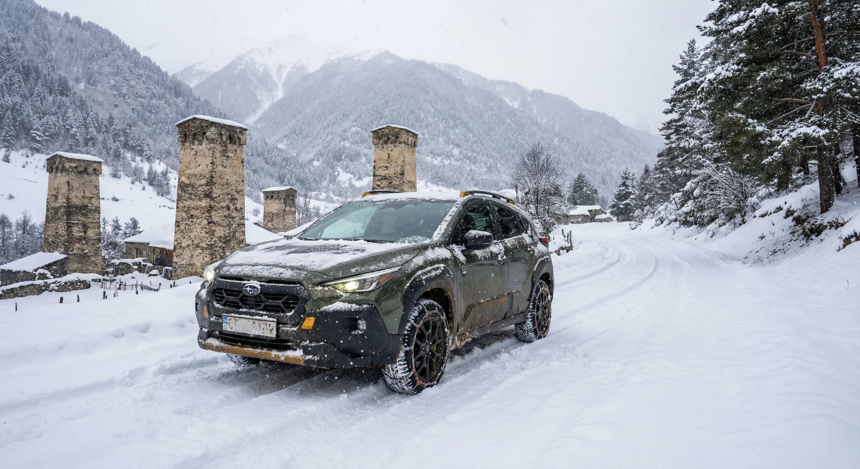 Subaru Crosstrek in deep snow in Mestia