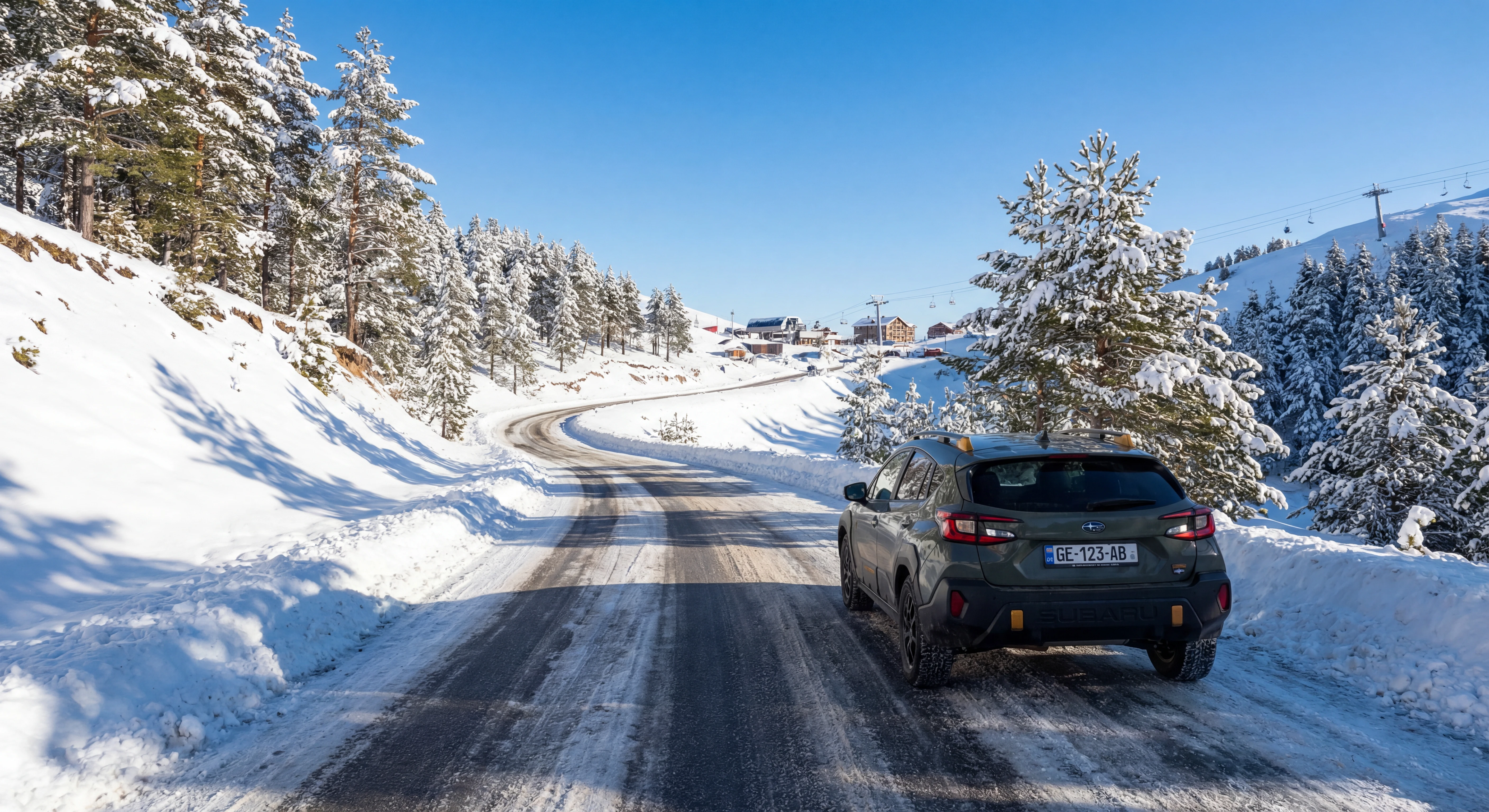 Driving to Gudauri during winter on rental car.