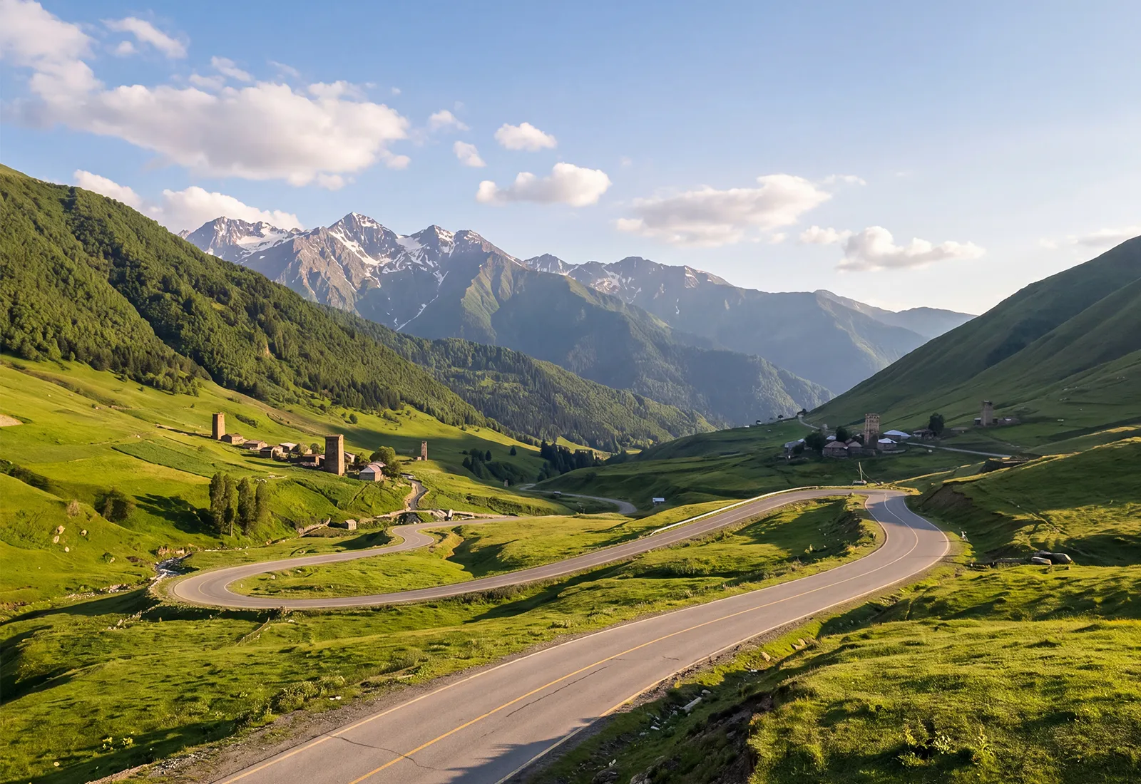 Winding mountain road through the Georgian Caucasus for a road trip fuel cost estimator