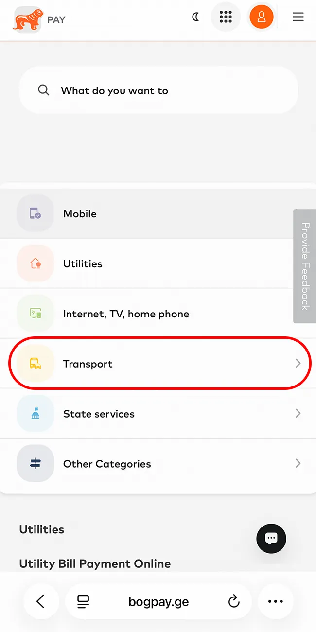 Step 3 — choose Transport