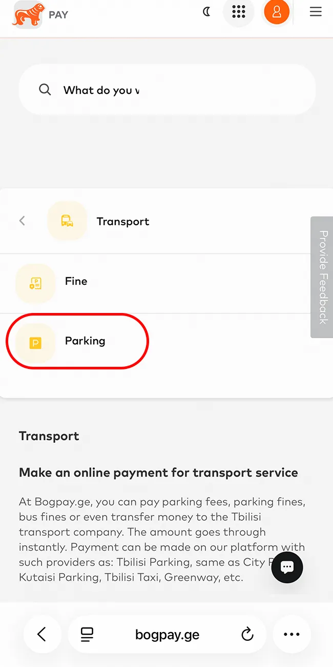 Step 4 — choose Parking