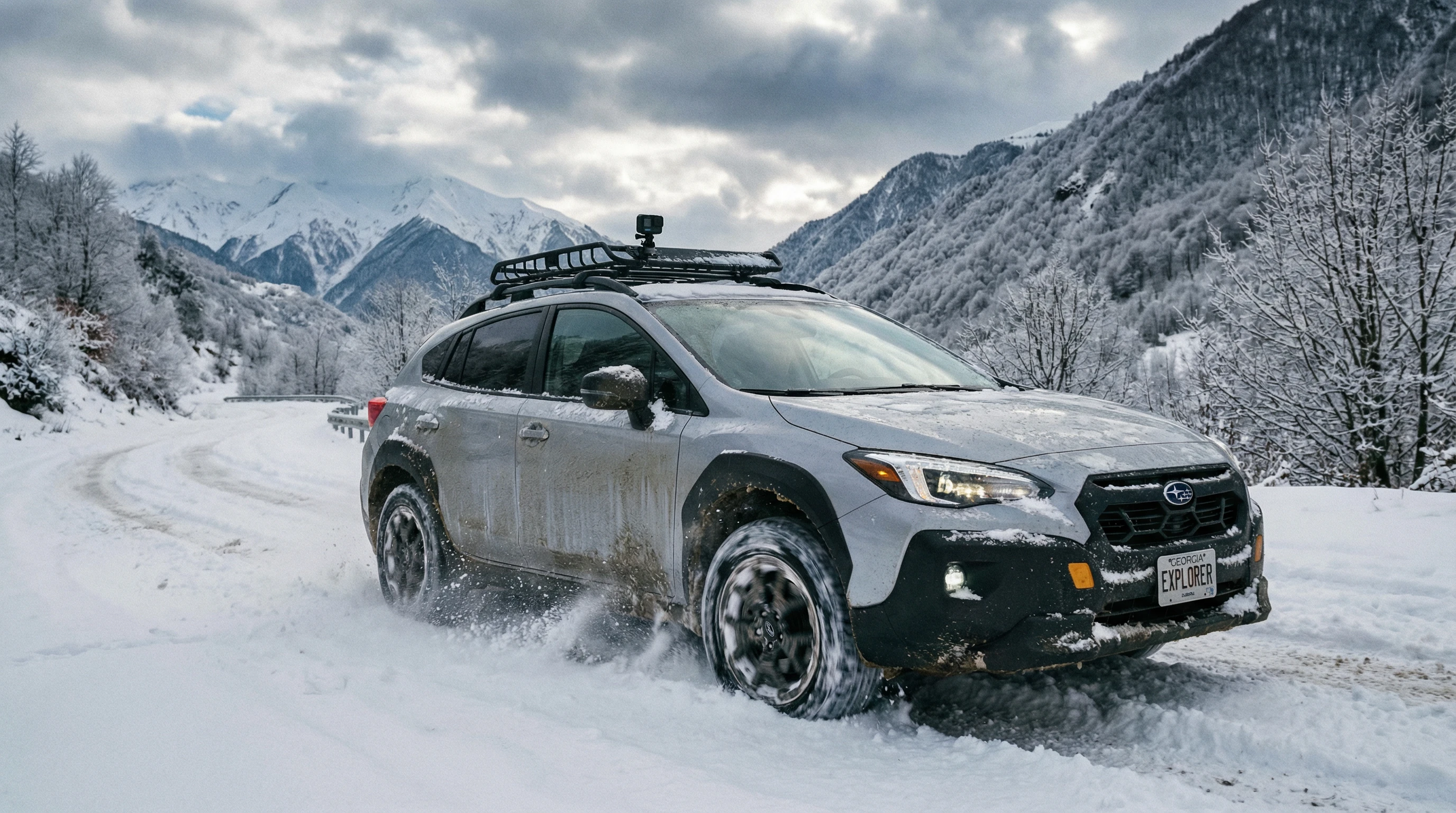 Subaru crosstrek in very deep snow in Gudauri