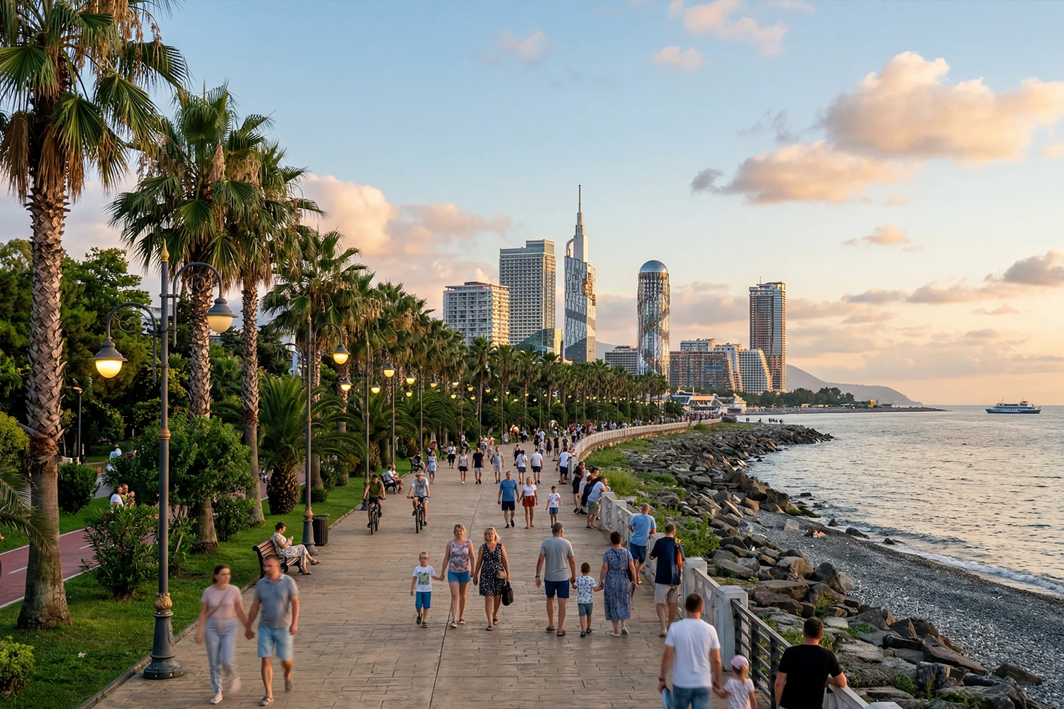 Batumi Boulevard in summer with people