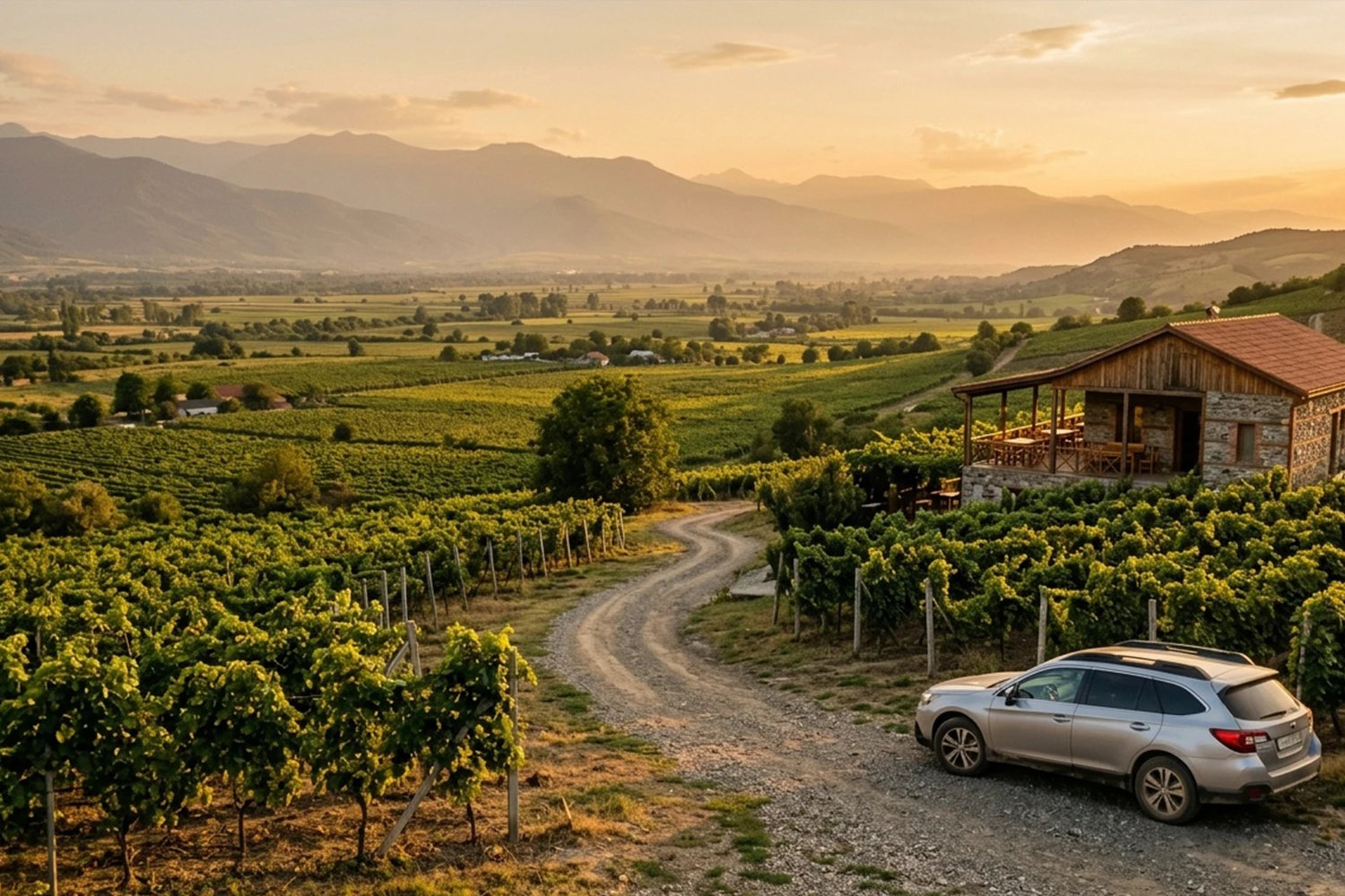 Alazani valley with a traditional Georgian House