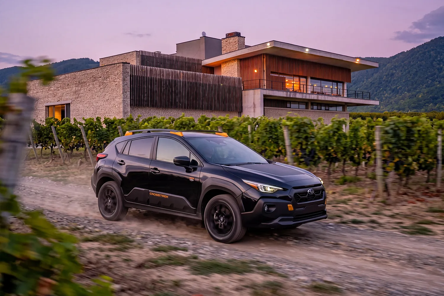 Subaru Crosstrek Driving throught the wine fields and Ikano Estate