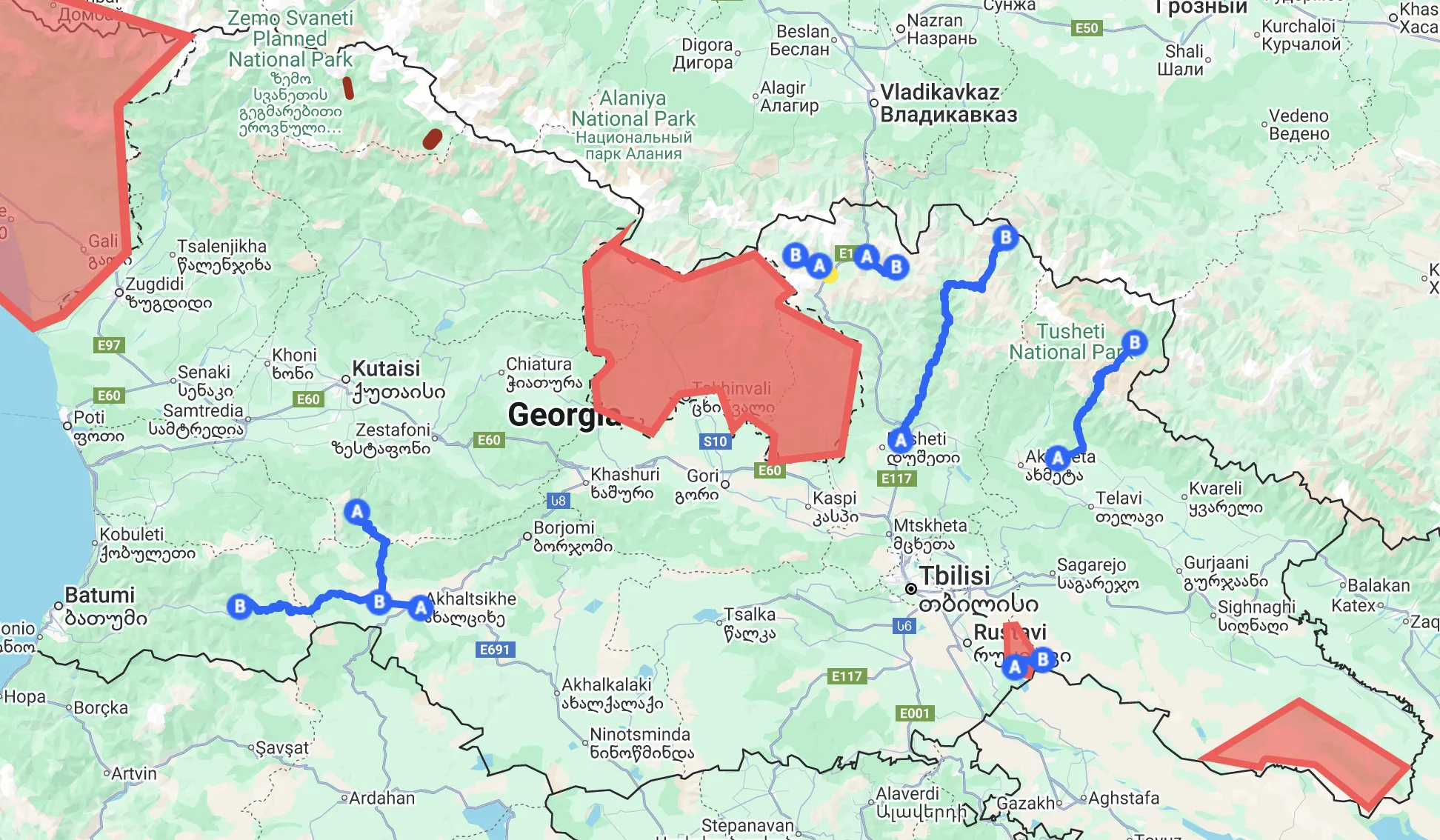 Banned roads for visiting